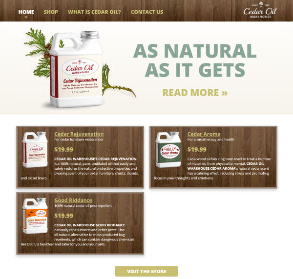 Cedar Oil Warehouse website design